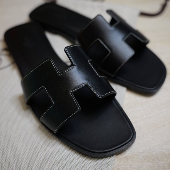 NIB Hermès Oran Sandals Black Leather EU 41 US 9.5 - Picture 16 of 16